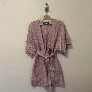 Reformation Cecilia Mini Dress Linen Pink White Striped Belt 6 - Missing‎ Button